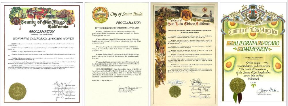 California County and City proclamations honoring California Avocado Month