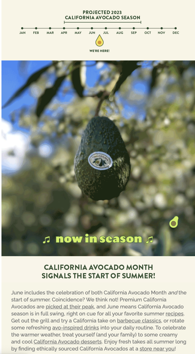During California Avocado Month, CAC distributed an email newsletter with messaging showcasing California avocado growers’ sustainability. 