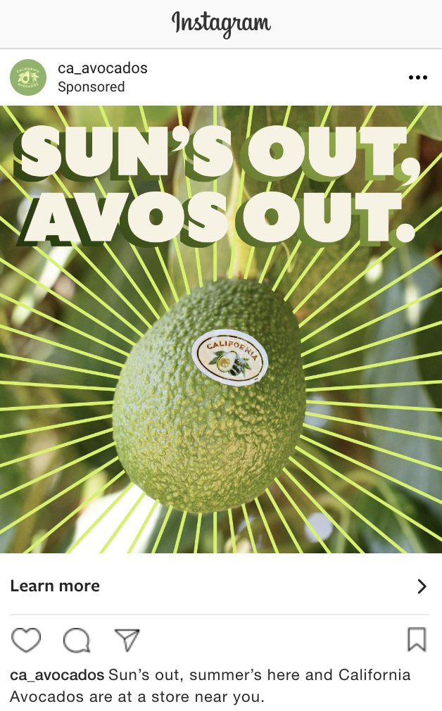 This promoted Instagram post, which reminded consumers California avocados are in season and available at local retailers, included a link to CAC’s online store locator.