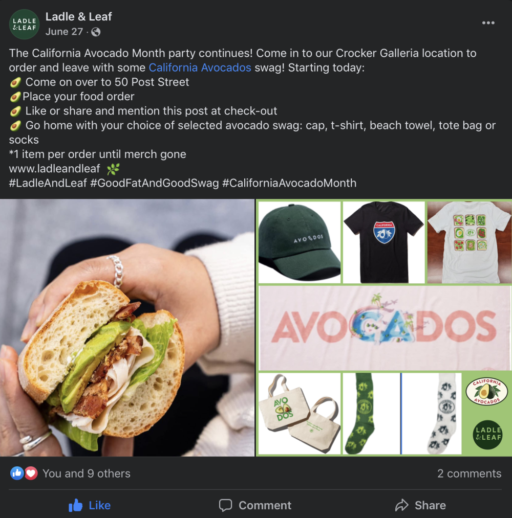 Ladle & Leaf showcased the California avocado merchandise available through its promotional giveaway on social media.