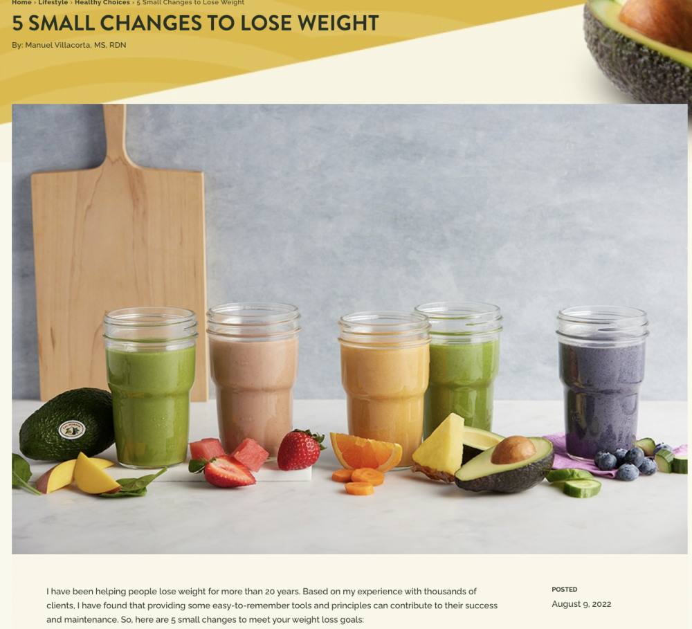 Manuel Villacorta’s California avocado meal replacement smoothies can benefit those pursuing weight loss goals.