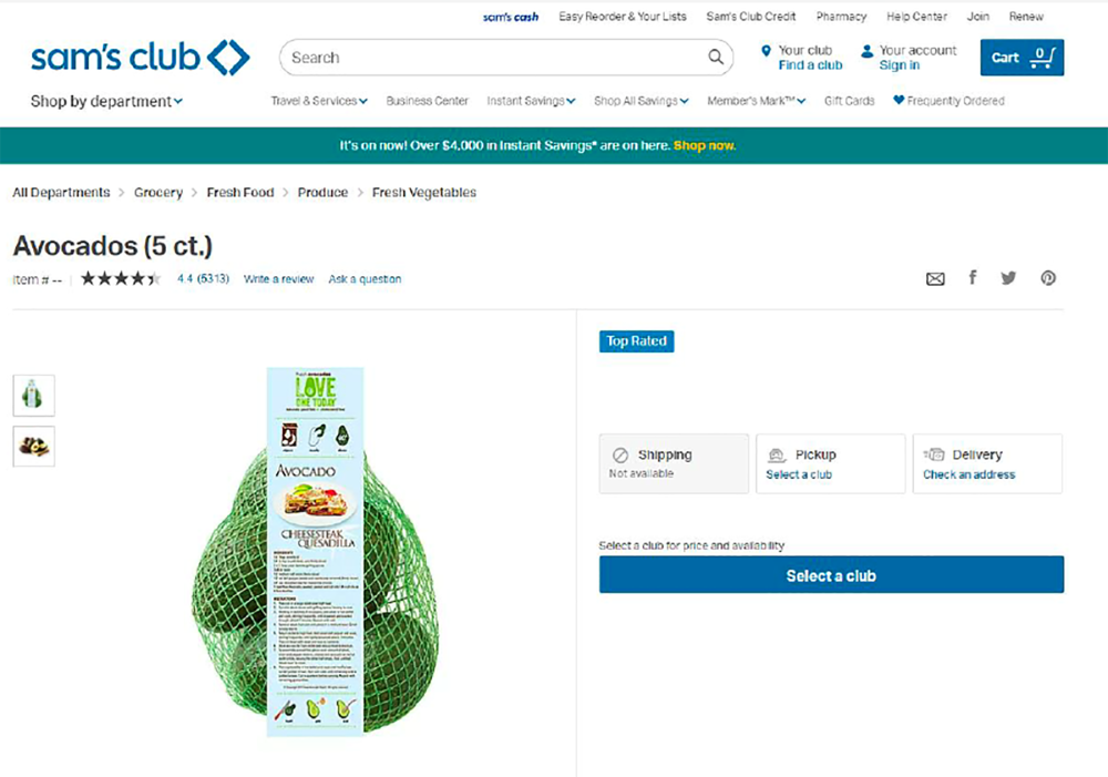 Promotions of bagged California avocados at 142 Sam’s Club locations were supported by two distribution centers that do not typically handle California fruit.