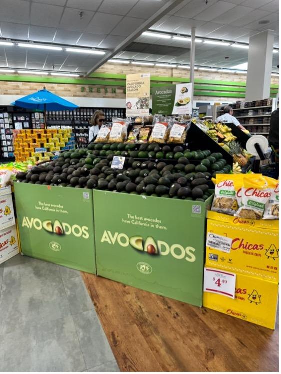 Beautiful displays a shopper can’t miss, with signage featuring local California avocado farmers.